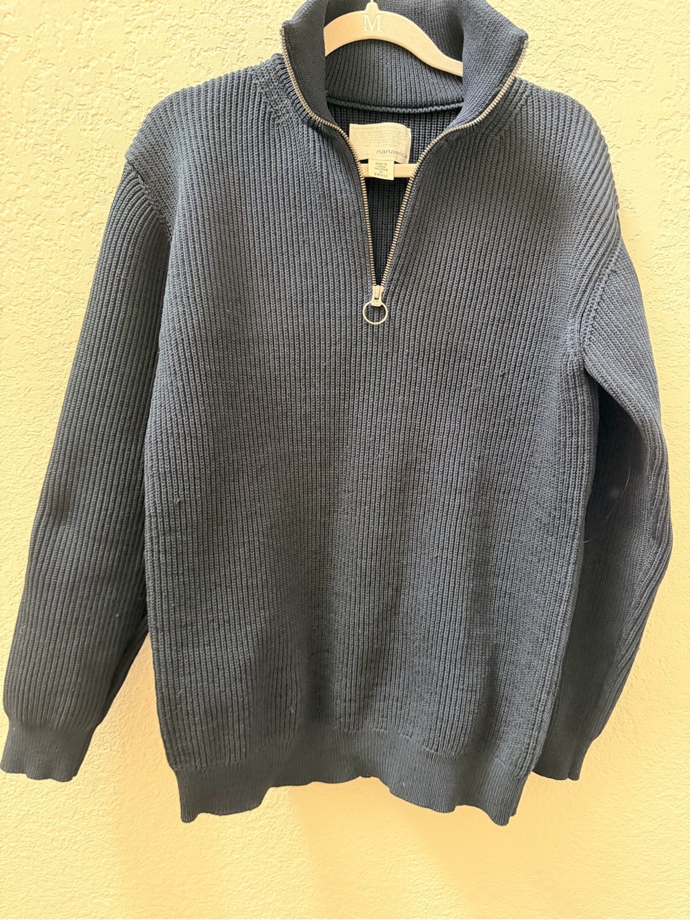 Nanamica Men's Navy Half-Zip Ribbed Sweater Sz S